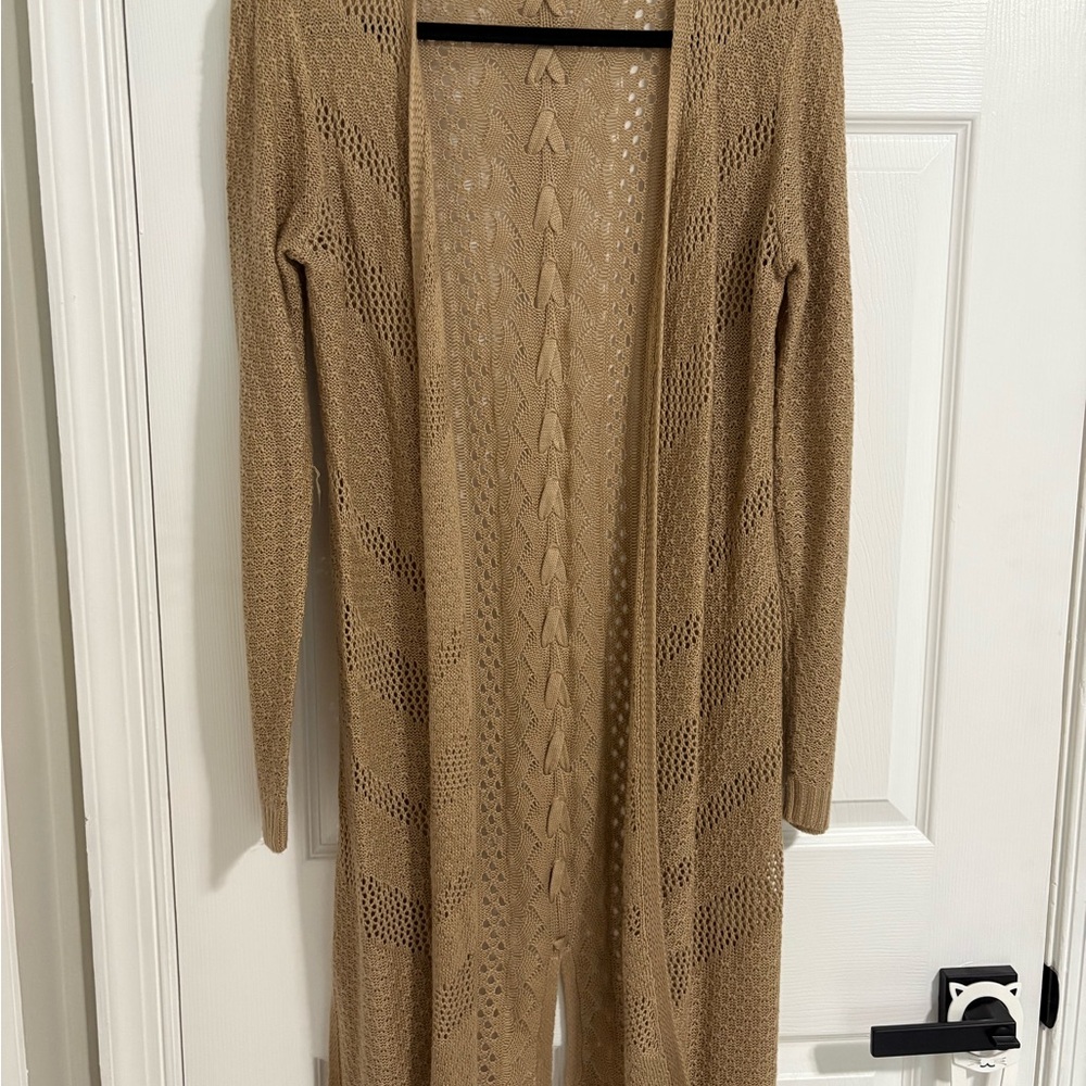 Tan Cable Knit Cardigan Sweater